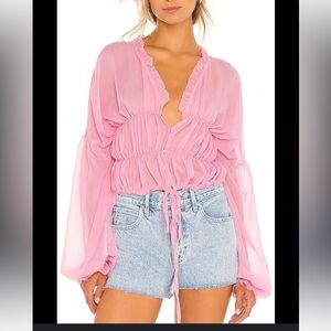 Revolve SNDYS Bali Top Baby Pink Puff Sleeve Lightweight SIZE L/8 NWOT